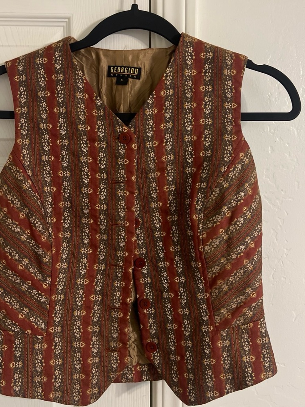 Georgiou Red Patterned Sleeveless Button Vest